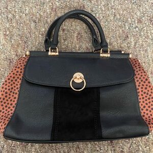LC Lauren Conrad Black and Brown Crossbody Bag with Gold Accent